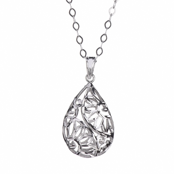 Sterling Silver Pear Shape Filigree Drop Earrings and Pendant Necklace Set - Picture 7 of 7